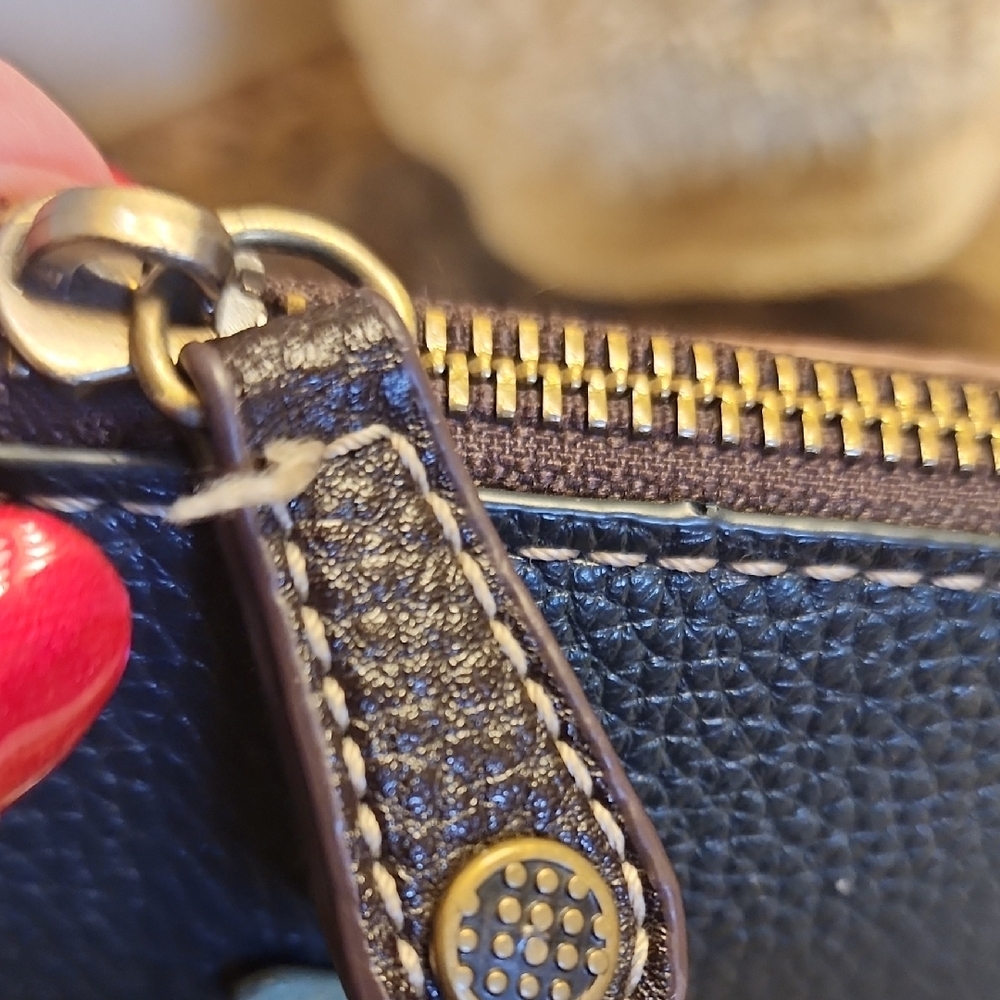 Chala Blue and Brown Crossbody Bag with Leaf and Dragonfly Accents - Picture 9 of 13